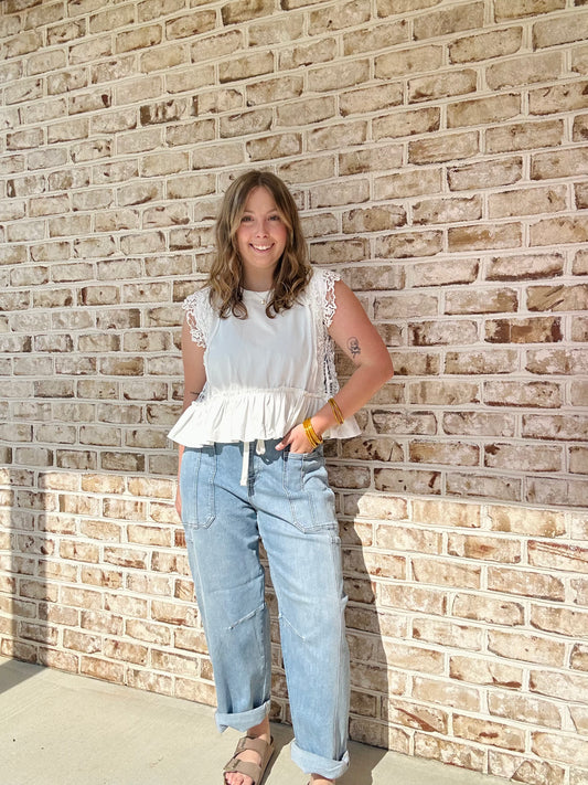 Risen High Rise Cropped Wide Barrel Jeans