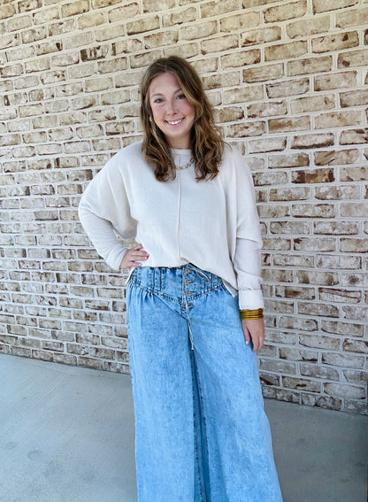 Drop-Seam Denim Trouser