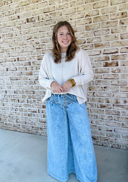 Drop-Seam Denim Trouser