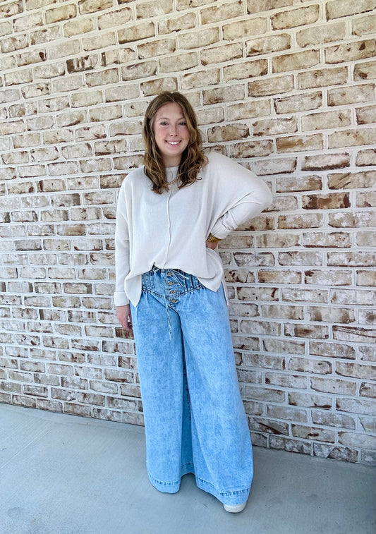 Drop-Seam Denim Trouser