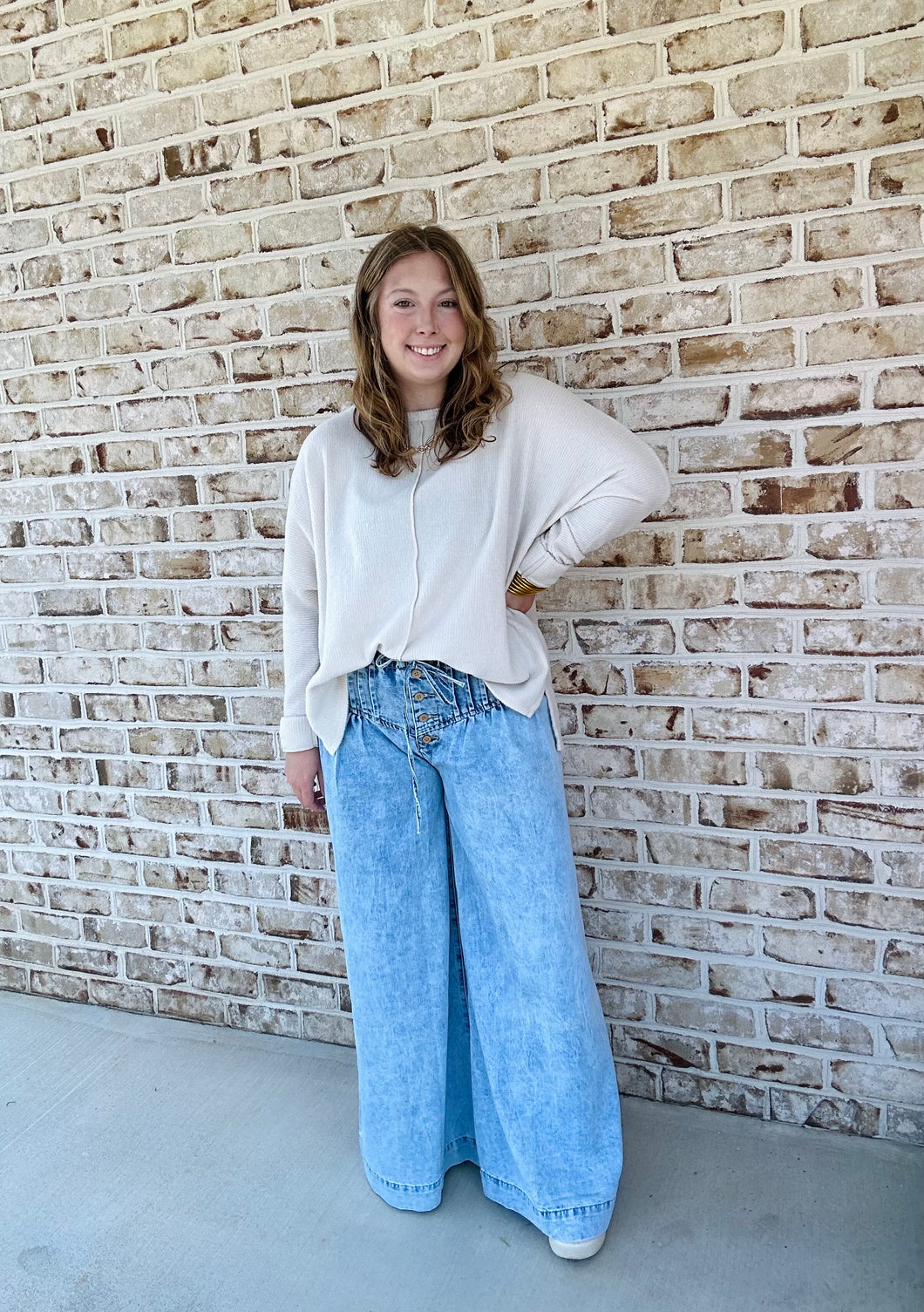 Drop-Seam Denim Trouser