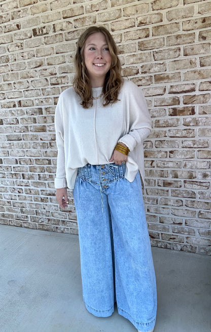 Drop-Seam Denim Trouser