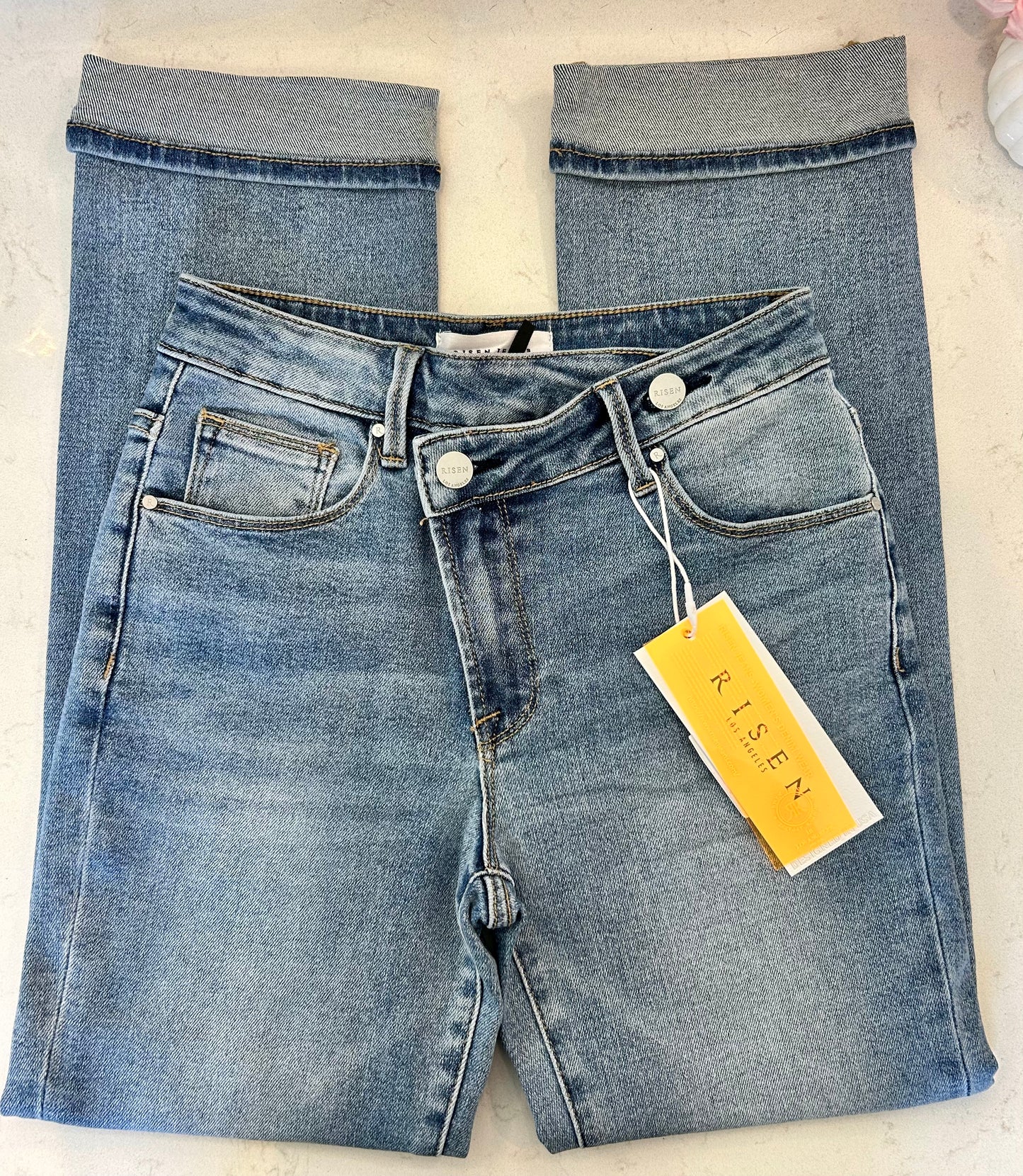 Risen Mid Rise Crossover Button Jean