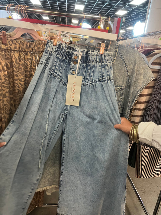 Drop-Seam Denim Trouser