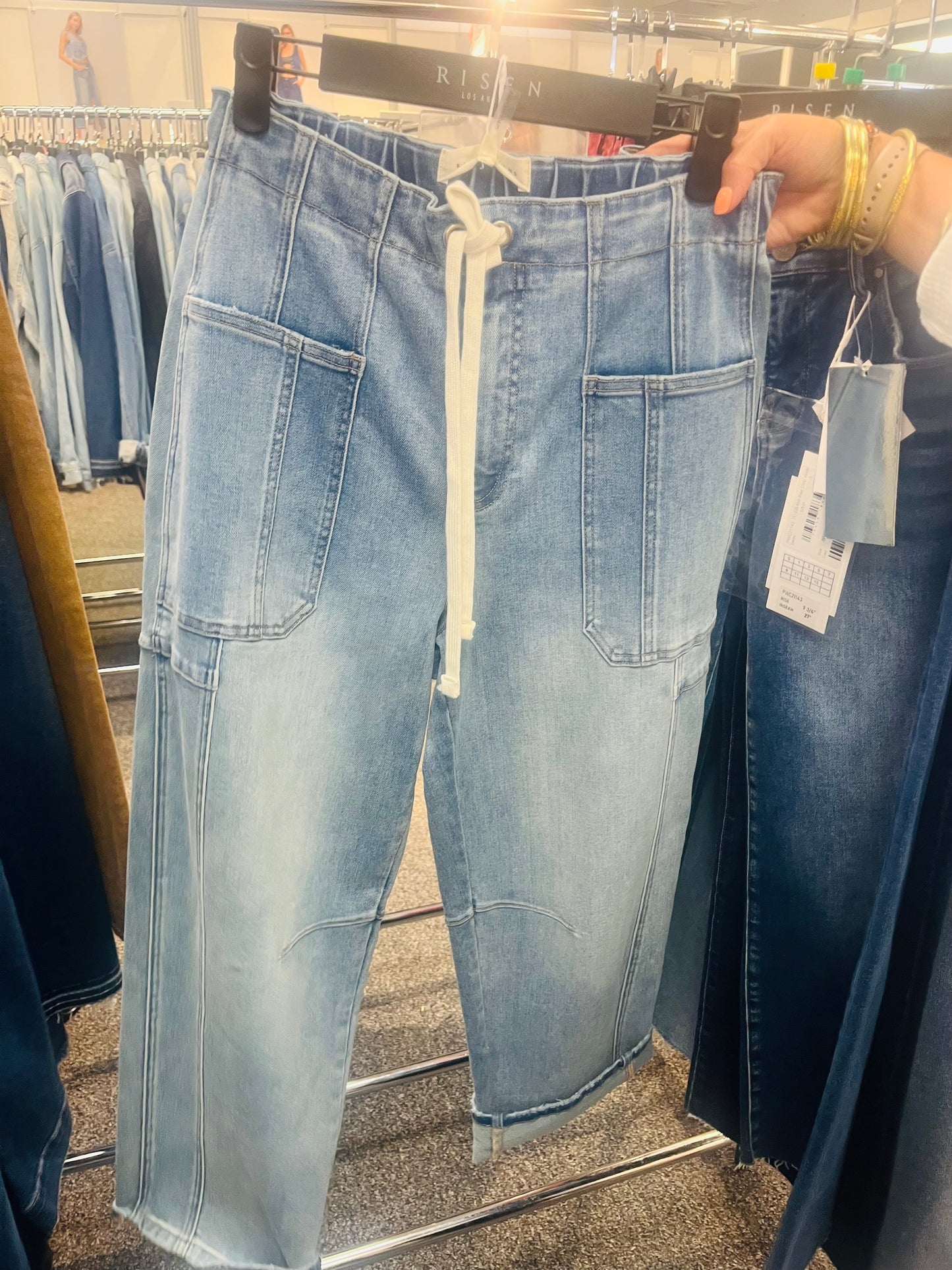 Risen high rise cropped wide barrel jeans
